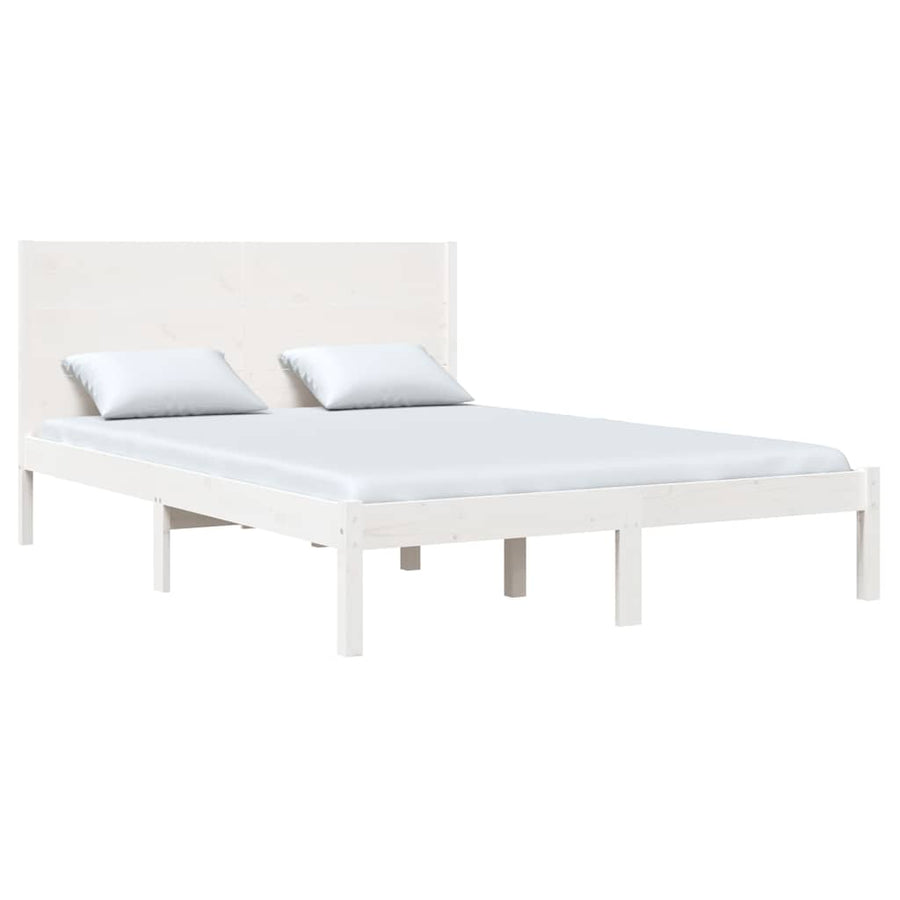 Bed Frame without Mattress White 135x190 cm Solid Wood