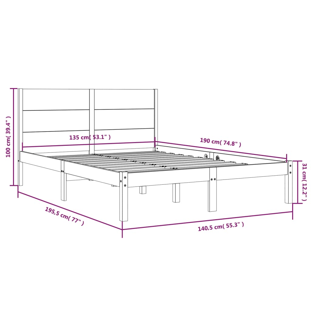 Bed Frame without Mattress White 135x190 cm Solid Wood