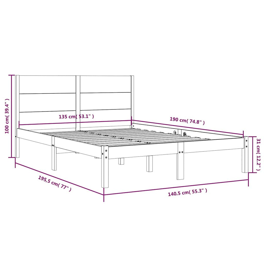 Bed Frame without Mattress White 135x190 cm Solid Wood