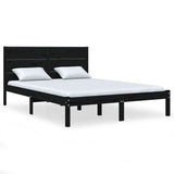 Bed Frame without Mattress Black 135x190 cm Solid Wood - Front View