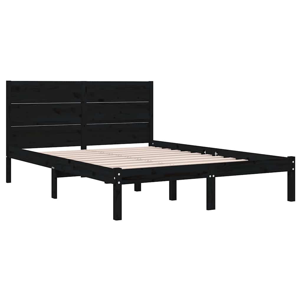 Bed Frame without Mattress Black 135x190 cm Solid Wood