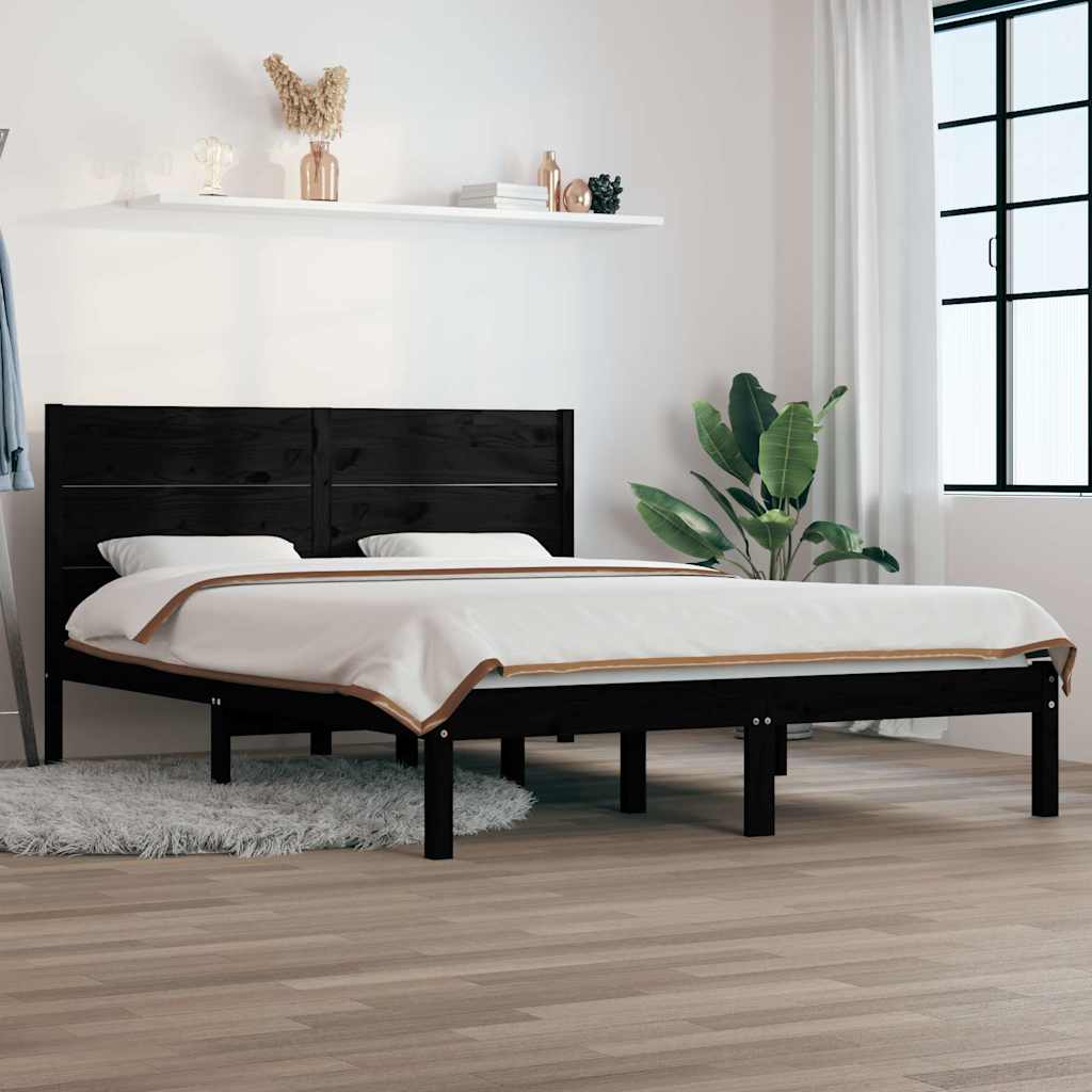 Bed Frame without Mattress Black 135x190 cm Solid Wood