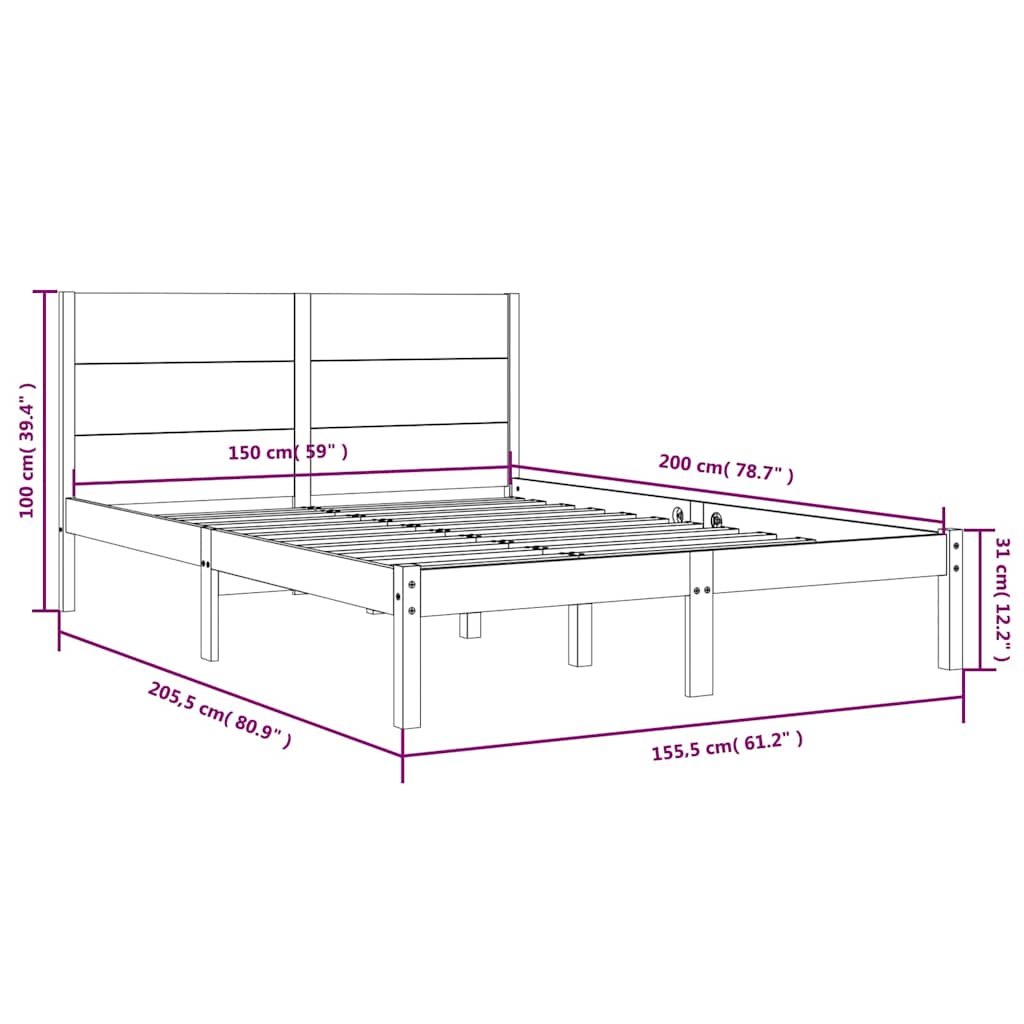Bed Frame without Mattress 150x200 cm Solid Wood