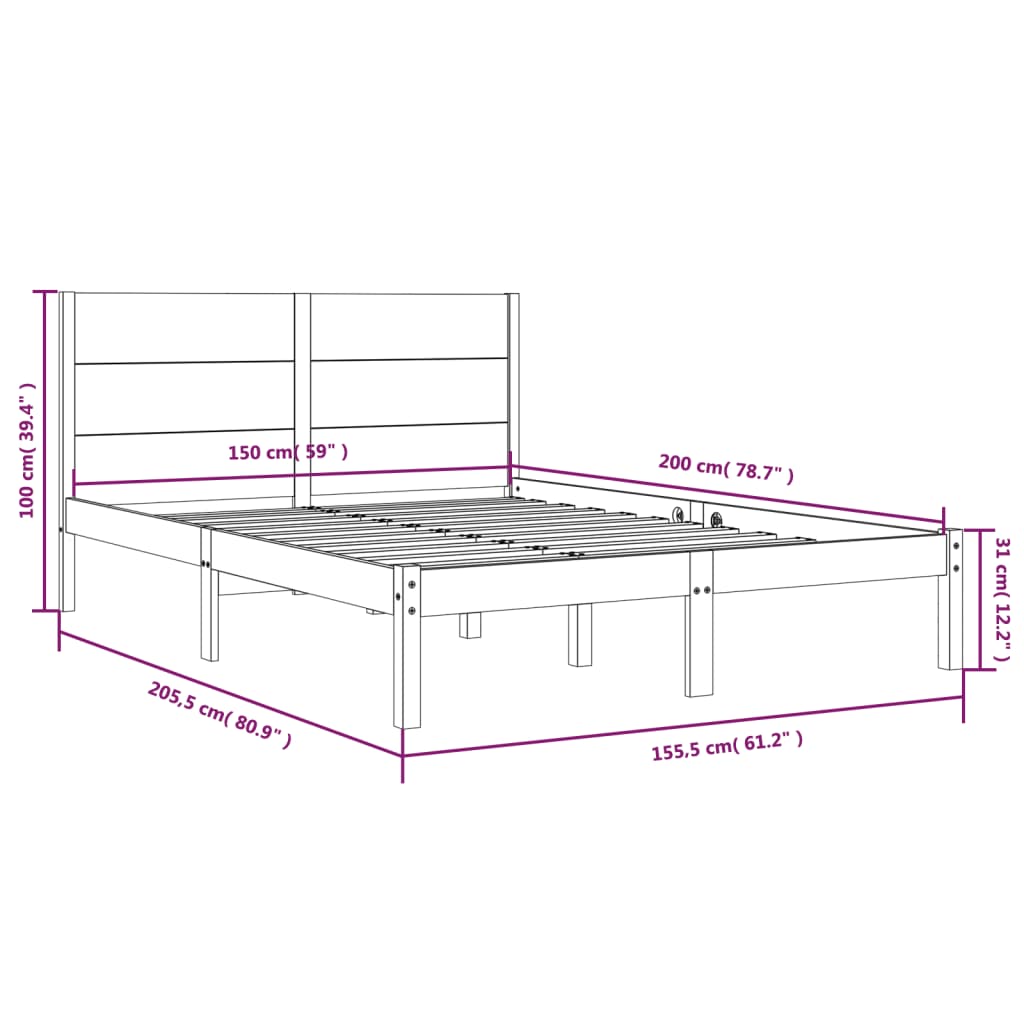 Bed Frame without Mattress White 150x200 cm Solid Wood