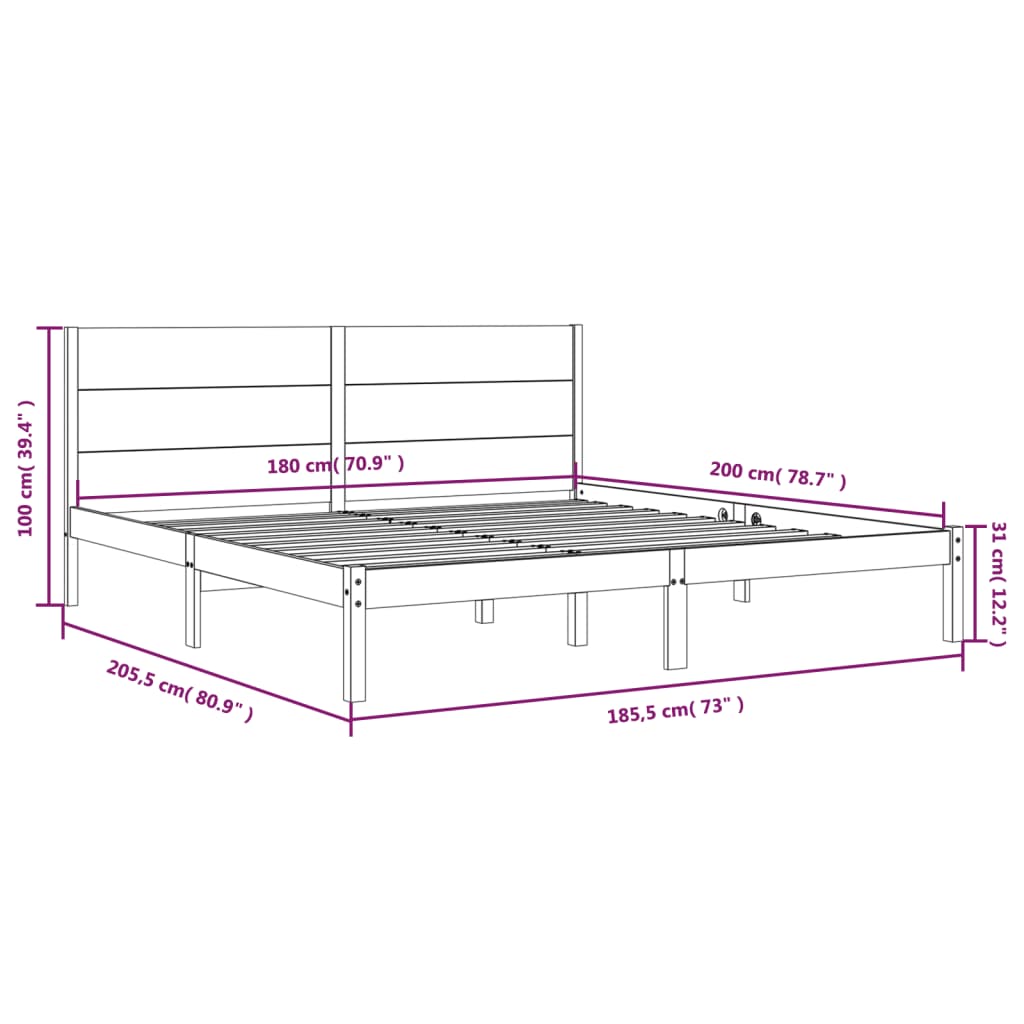 Bed Frame without Mattress Black 183x203 cm King Solid Wood