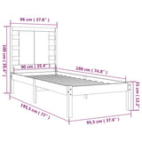 Bed Frame without Mattress White 90x190 cm Solid Wood - Rear View