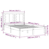 Bed Frame without Mattress White 135x190 cm Solid Wood - Rear View