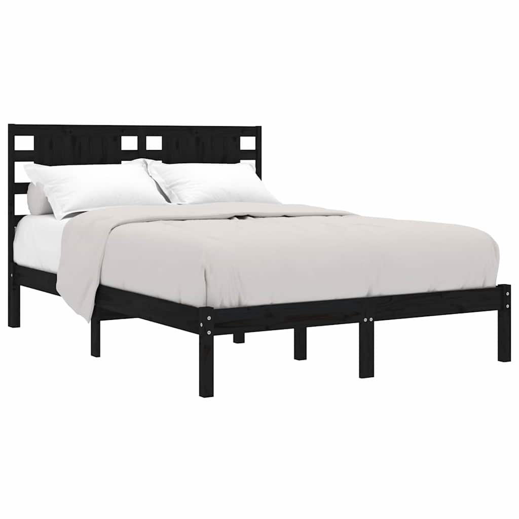 Bed Frame without Mattress Black 135x190 cm Solid Wood