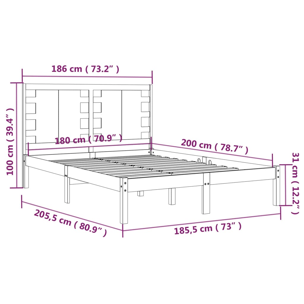Bed Frame without Mattress Black 183x203 cm King Solid Wood