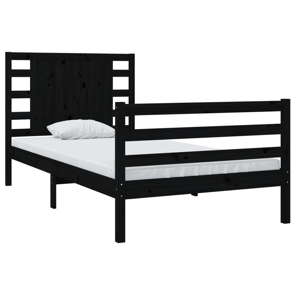 Bed Frame without Mattress Black 90x190 cm Solid Wood Pine