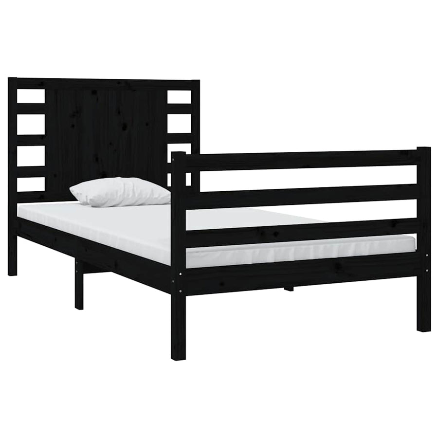 Bed Frame without Mattress Black 90x190 cm Solid Wood Pine