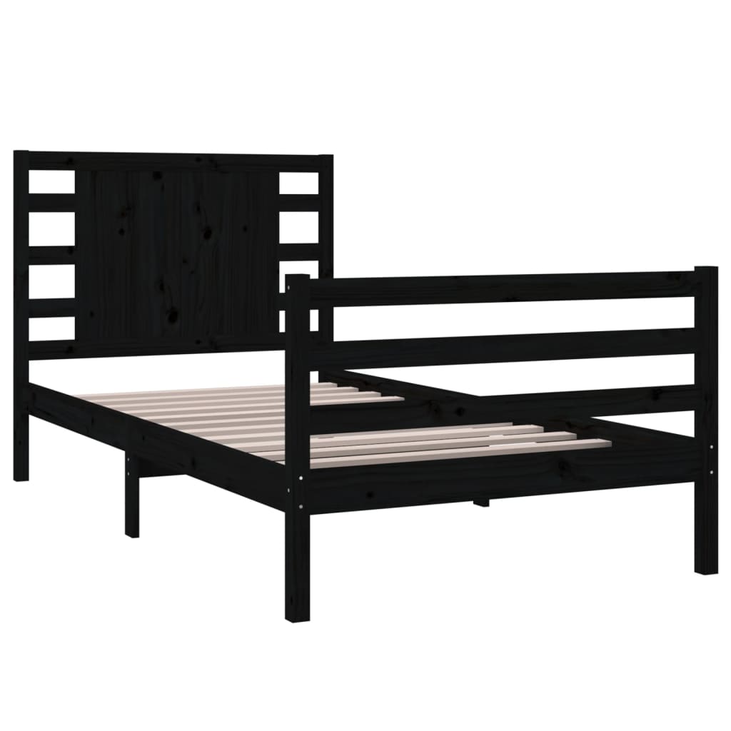 Bed Frame without Mattress Black 90x190 cm Solid Wood Pine