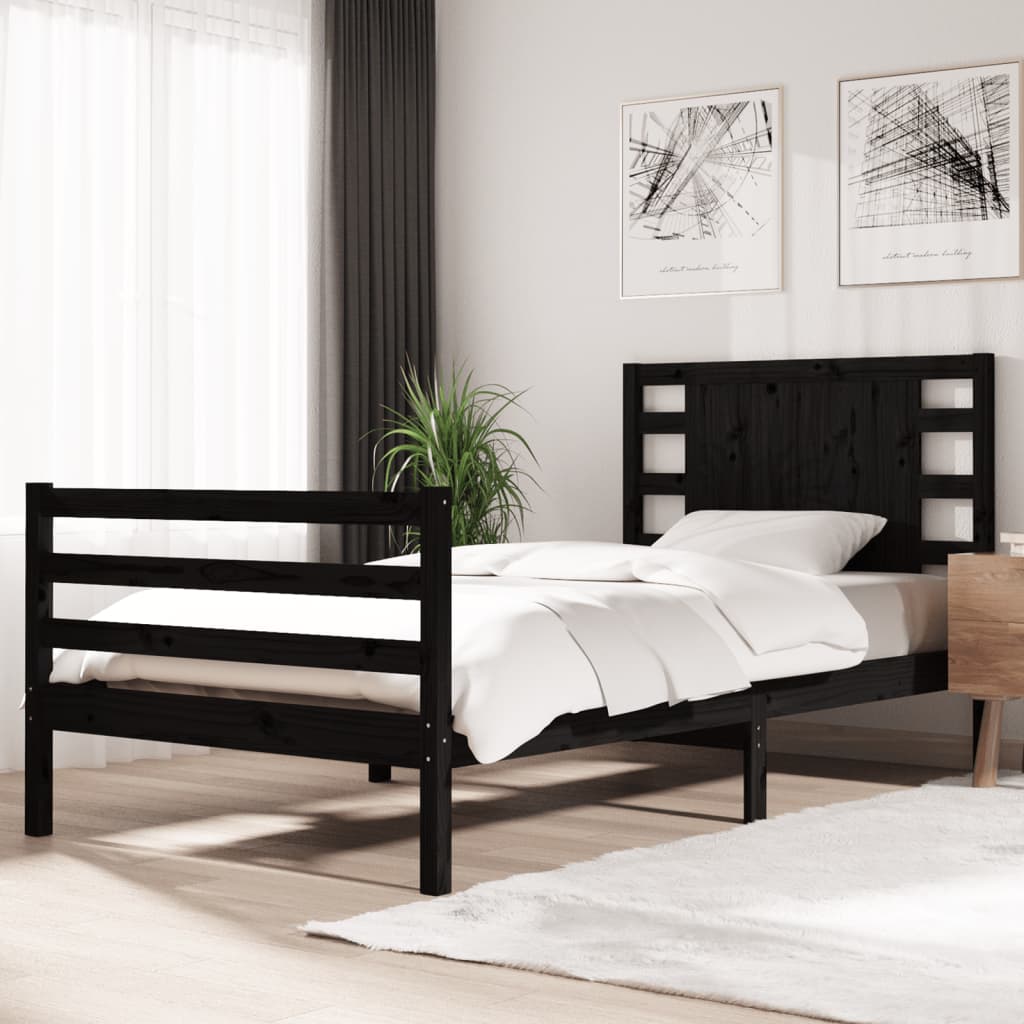 Bed Frame without Mattress Black 90x190 cm Solid Wood Pine