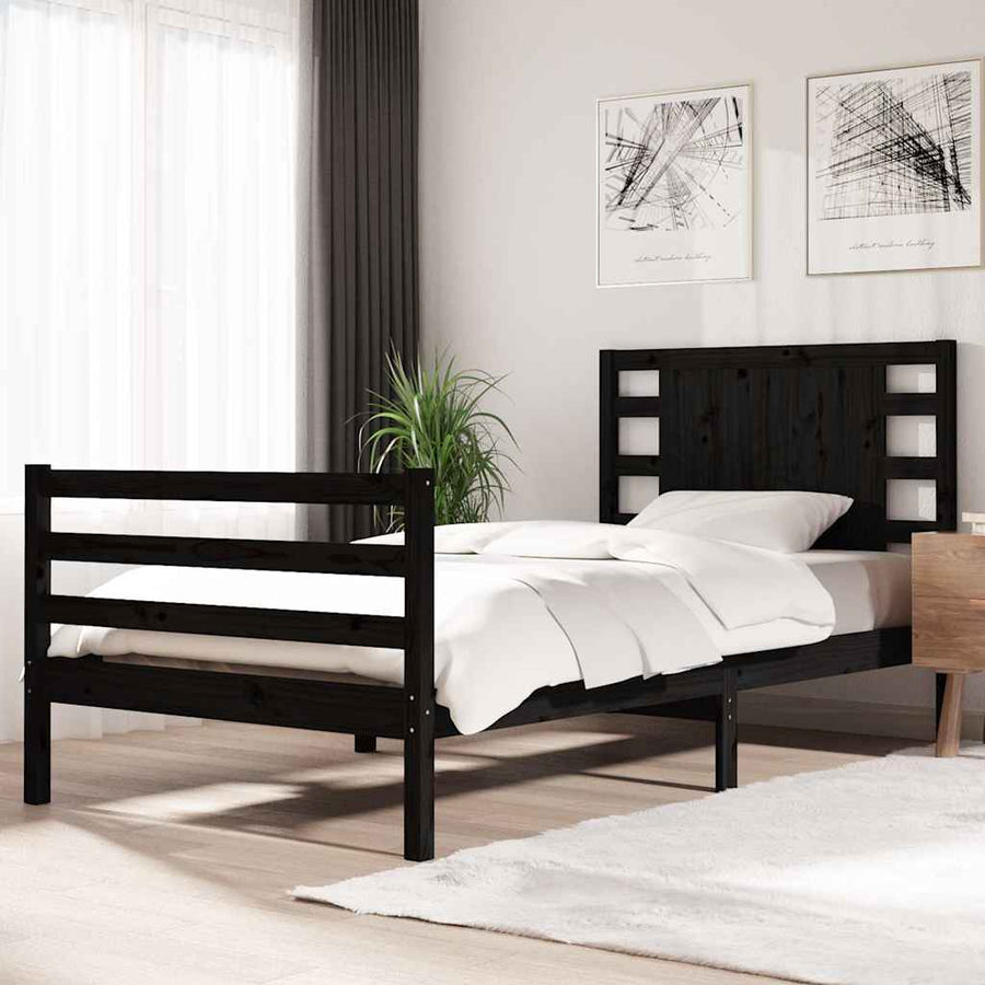 Bed Frame without Mattress Black 90x190 cm Solid Wood Pine