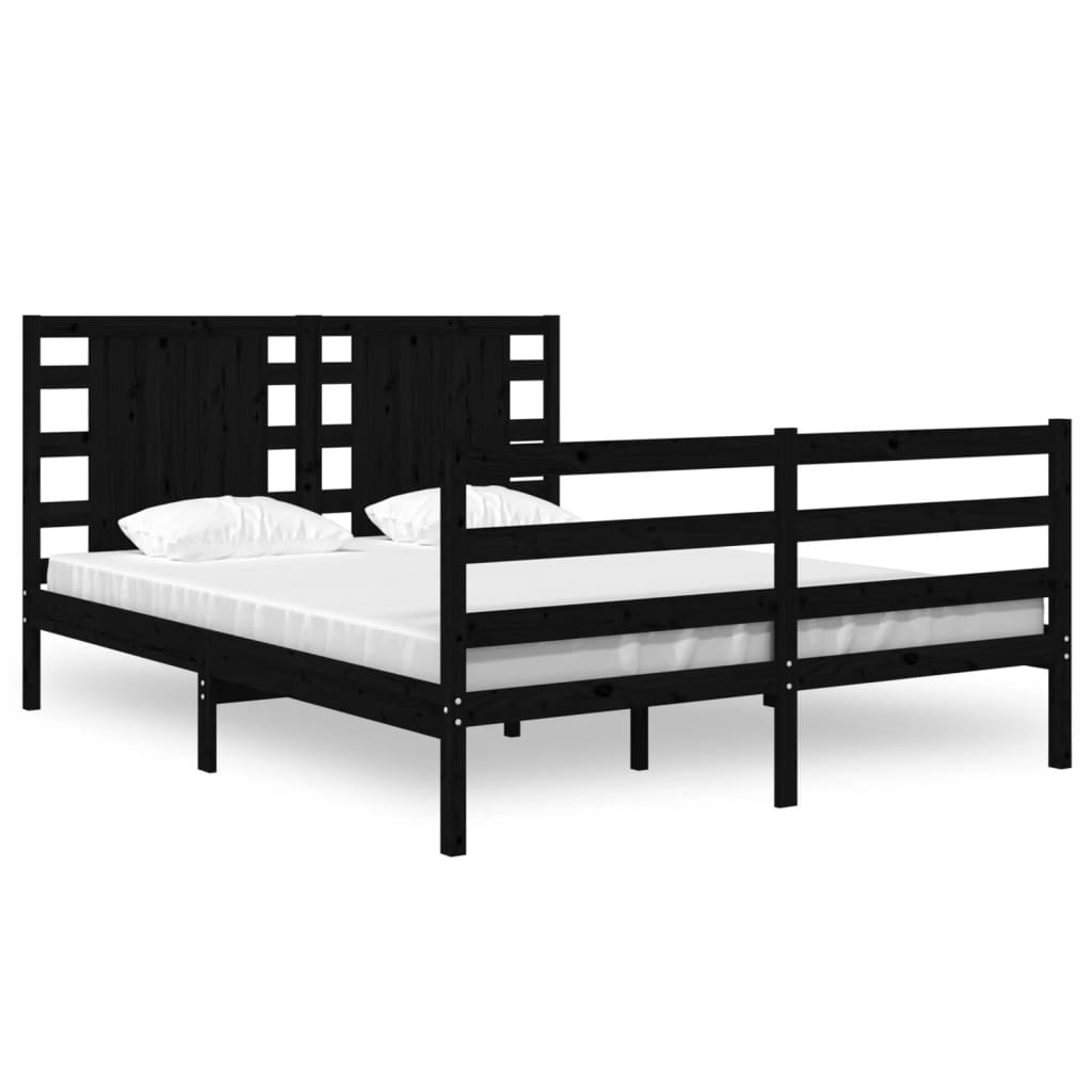 Bed Frame without Mattress Black 135x190 cm Solid Wood Pine