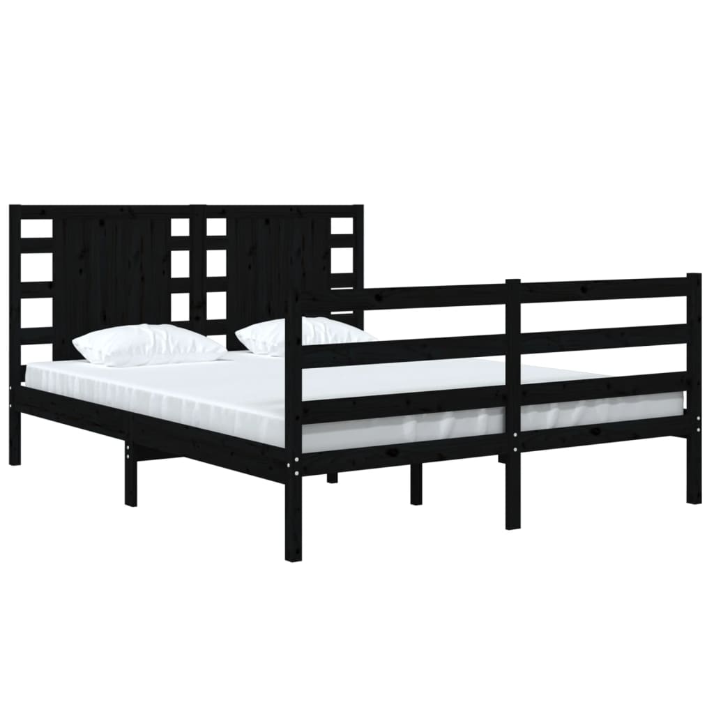 Bed Frame without Mattress Black 135x190 cm Solid Wood Pine