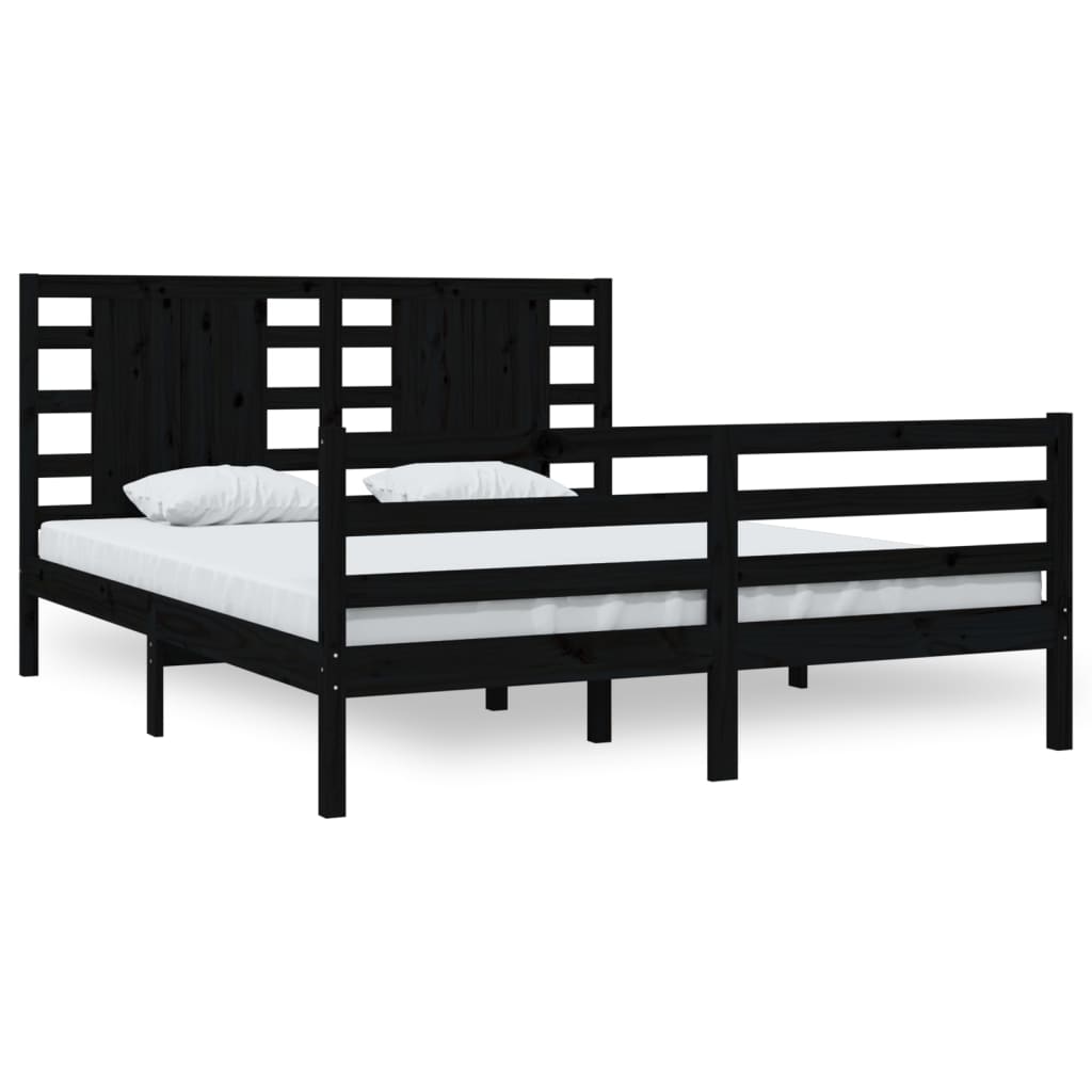 Bed Frame without Mattress Black 150x200 cm Solid Wood Pine