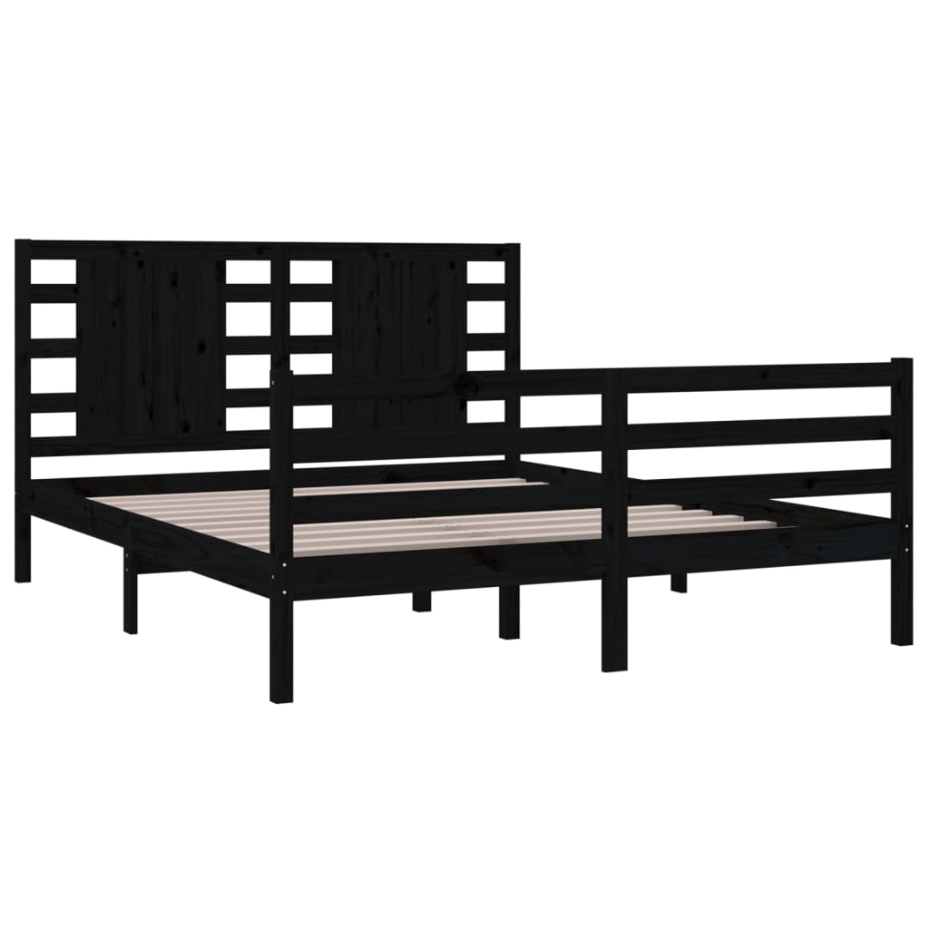 Bed Frame without Mattress Black 150x200 cm Solid Wood Pine