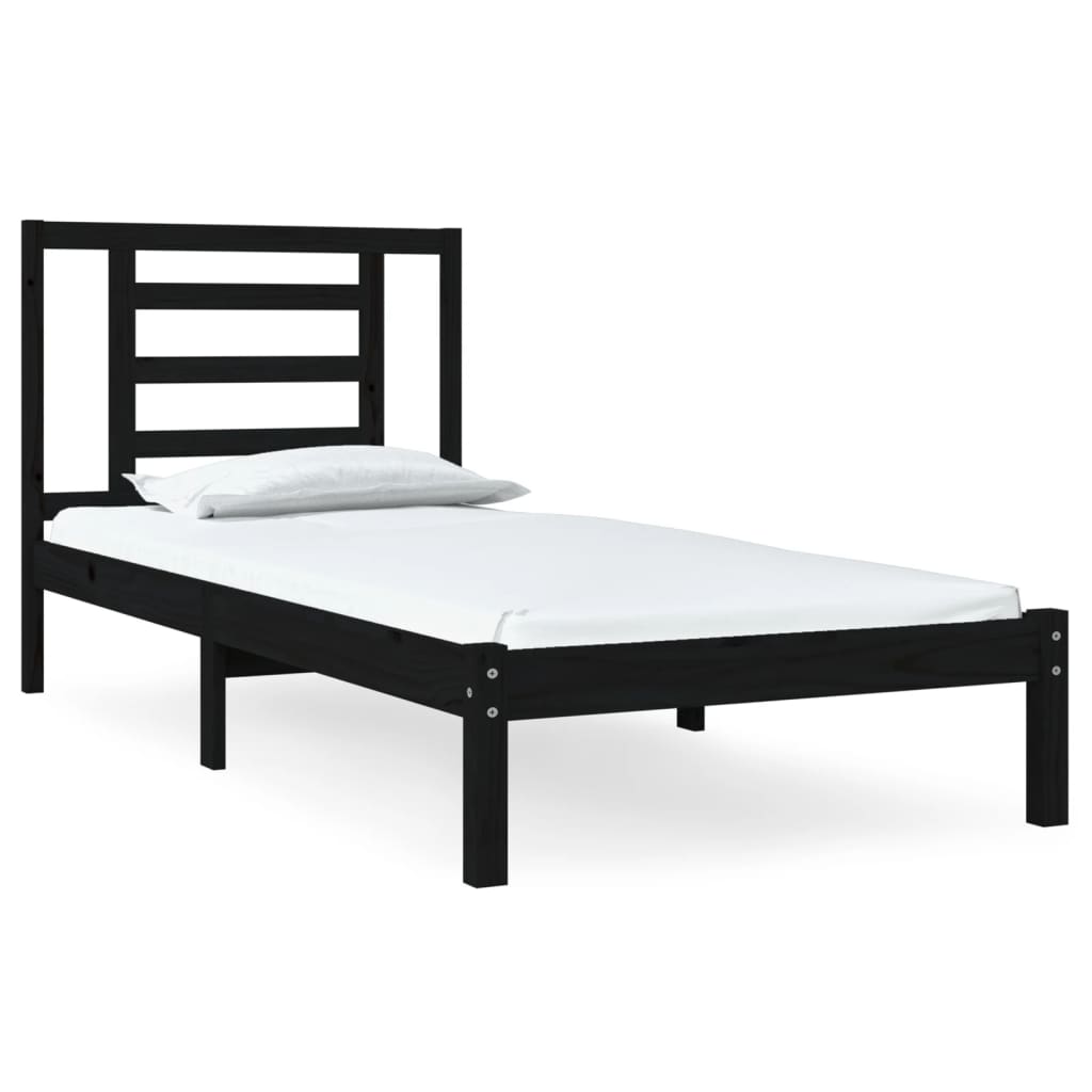 Bed Frame without Mattress Black 90x190 cm Solid Wood Pine
