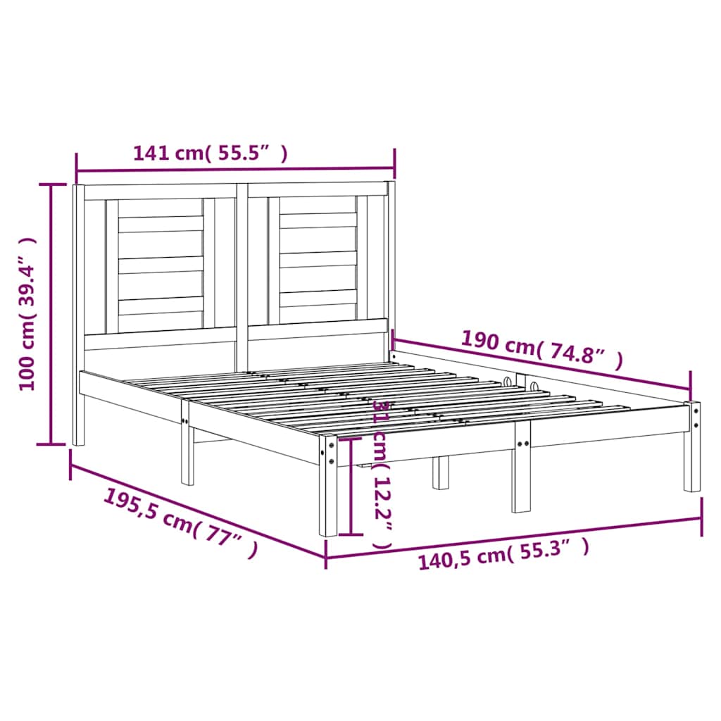 Bed Frame without Mattress White 135x190 cm Solid Wood Pine