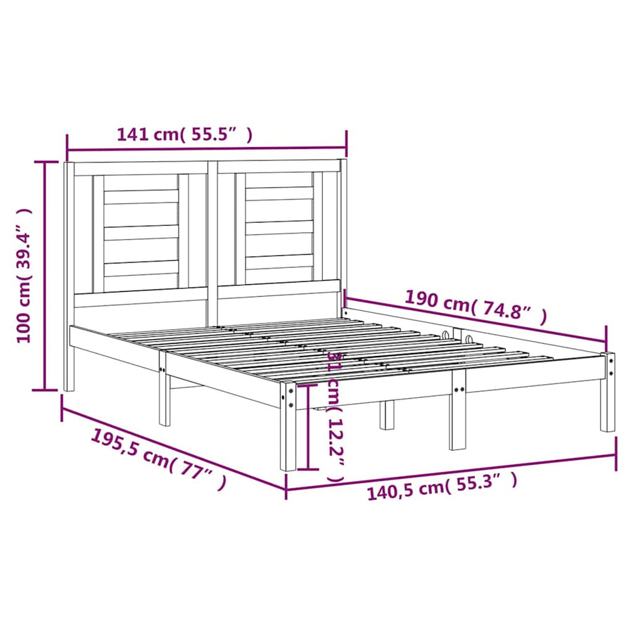 Bed Frame without Mattress Black 135x190 cm Solid Wood Pine
