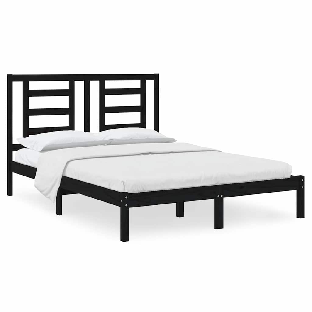 Bed Frame without Mattress Black 150x200 cm Solid Wood Pine