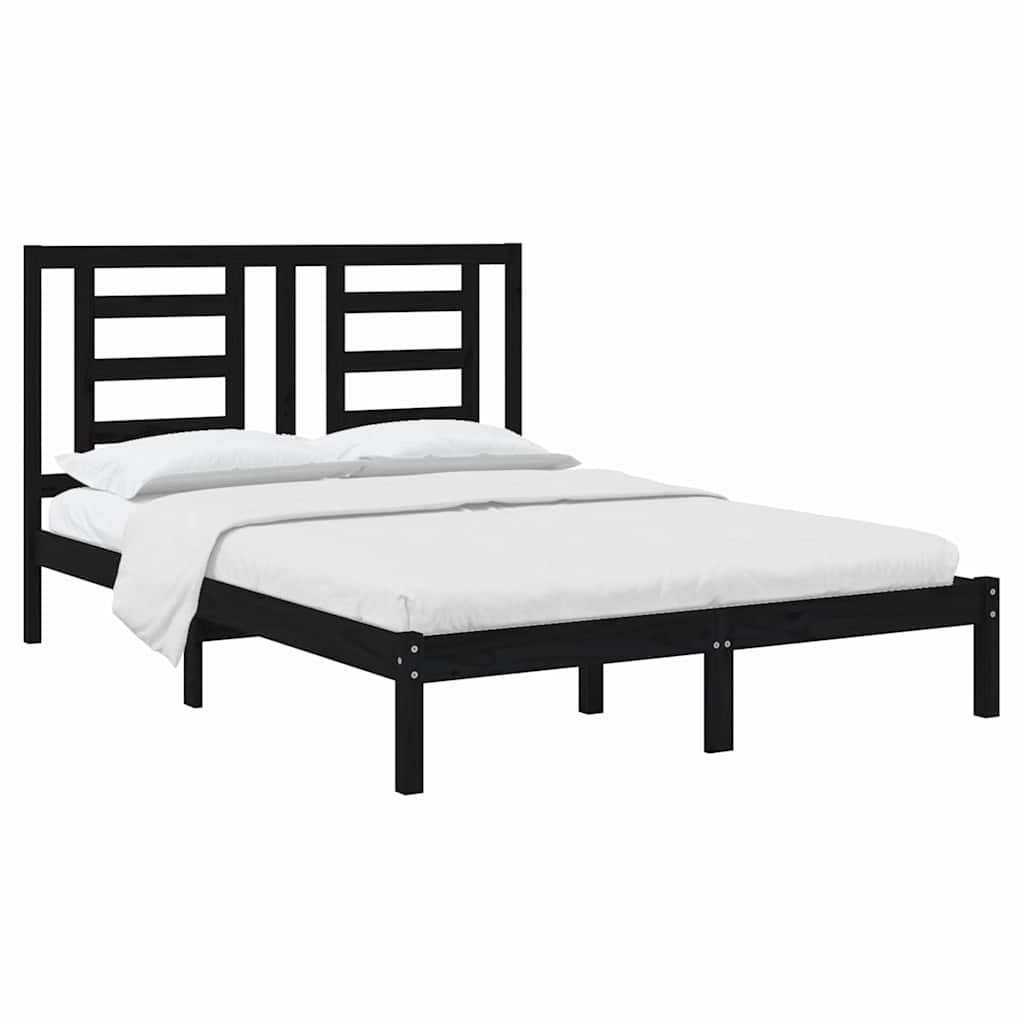 Bed Frame without Mattress Black 150x200 cm Solid Wood Pine