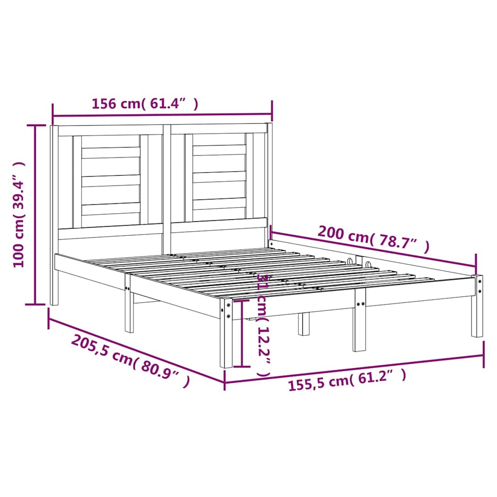 Bed Frame without Mattress Black 150x200 cm Solid Wood Pine