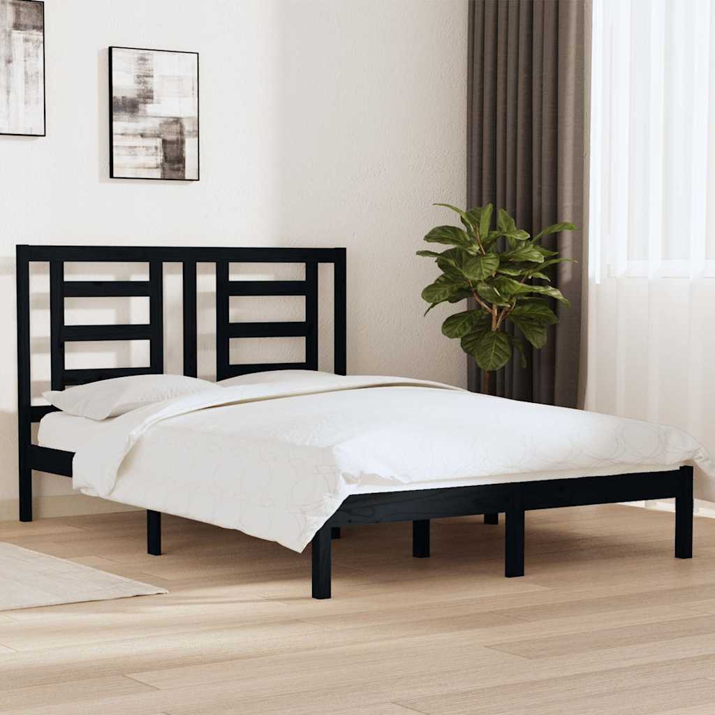 Bed Frame without Mattress Black 150x200 cm Solid Wood Pine