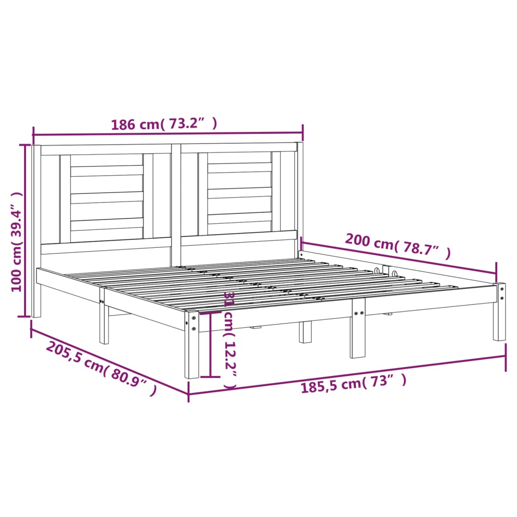 Bed Frame without Mattress White 183x203 cm King Solid Wood