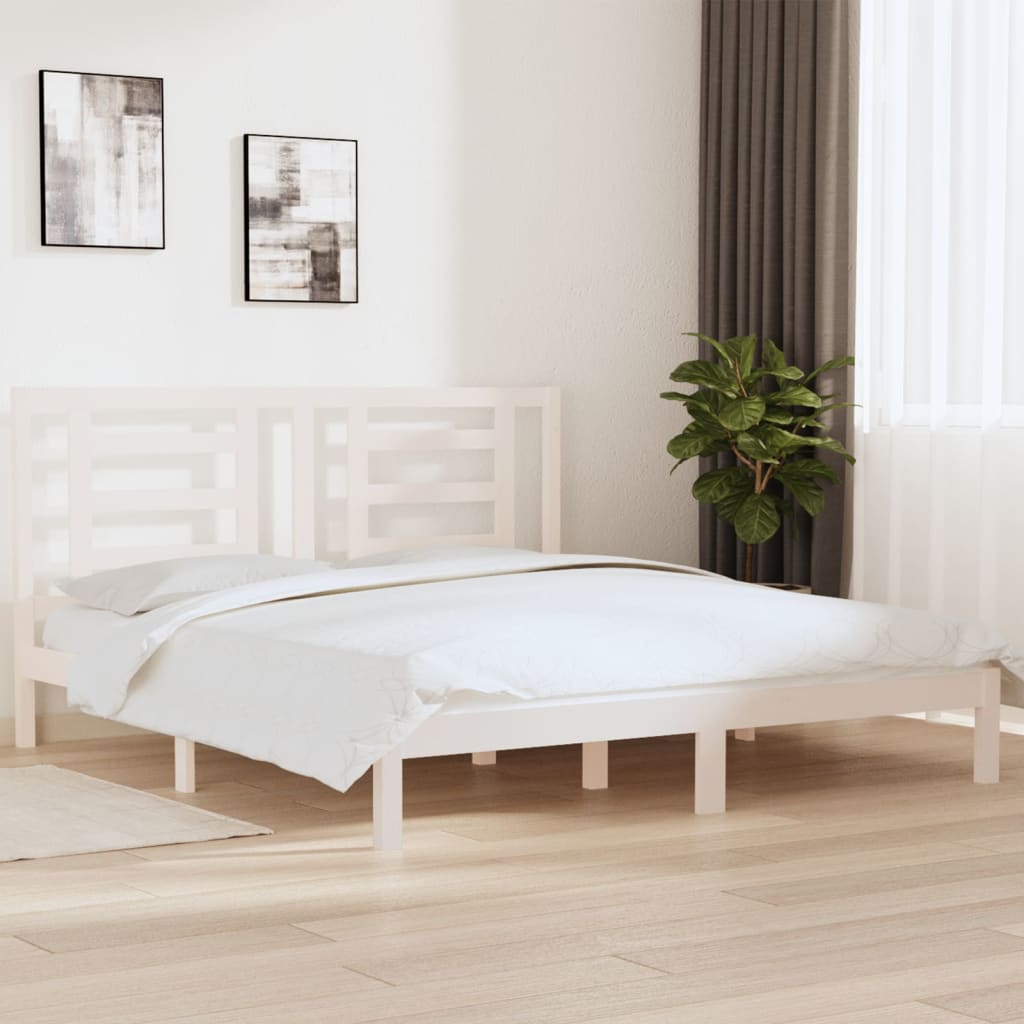 Bed Frame without Mattress White 183x203 cm King Solid Wood