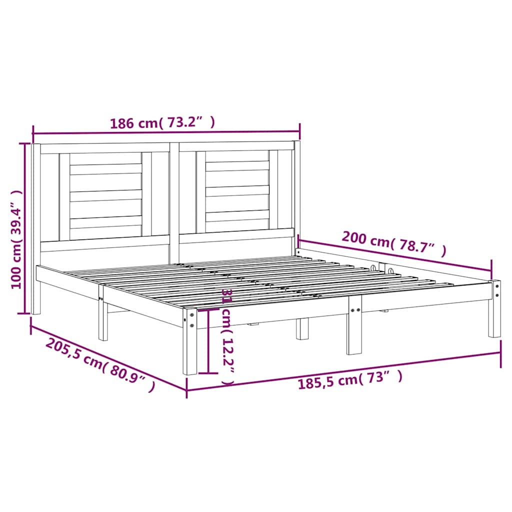 Bed Frame without Mattress Black 183x203 cm King Solid Wood
