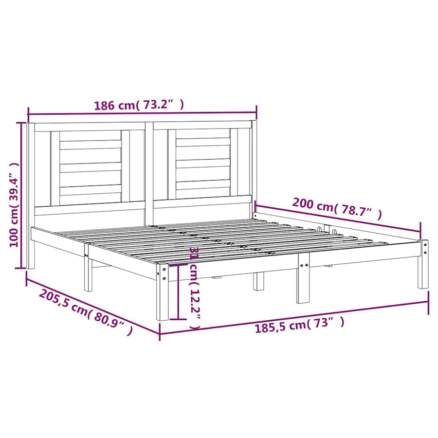 Bed Frame without Mattress Black 183x203 cm King Solid Wood