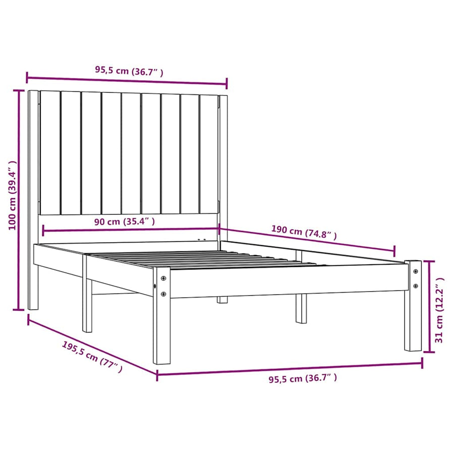 Bed Frame without Mattress 90x190 cm Solid Wood Pine