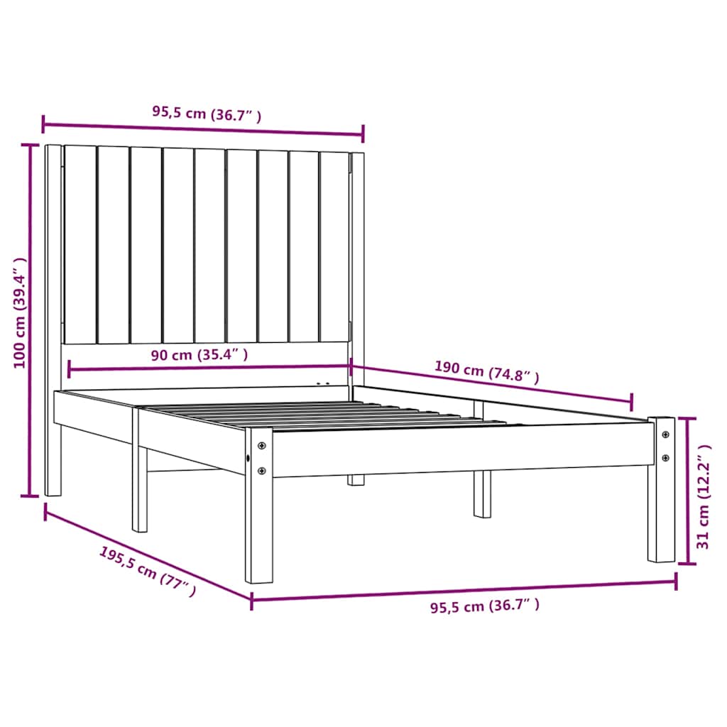 Bed Frame without Mattress White 90x190 cm Solid Wood Pine