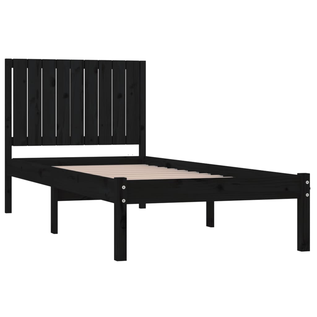Bed Frame without Mattress Black 90x190 cm Solid Wood Pine