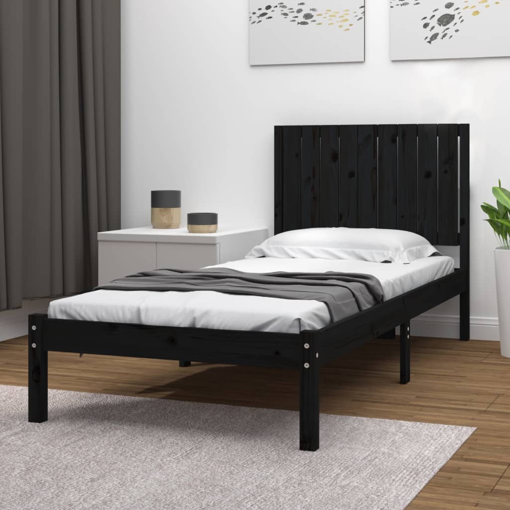 Bed Frame without Mattress Black 90x190 cm Solid Wood Pine
