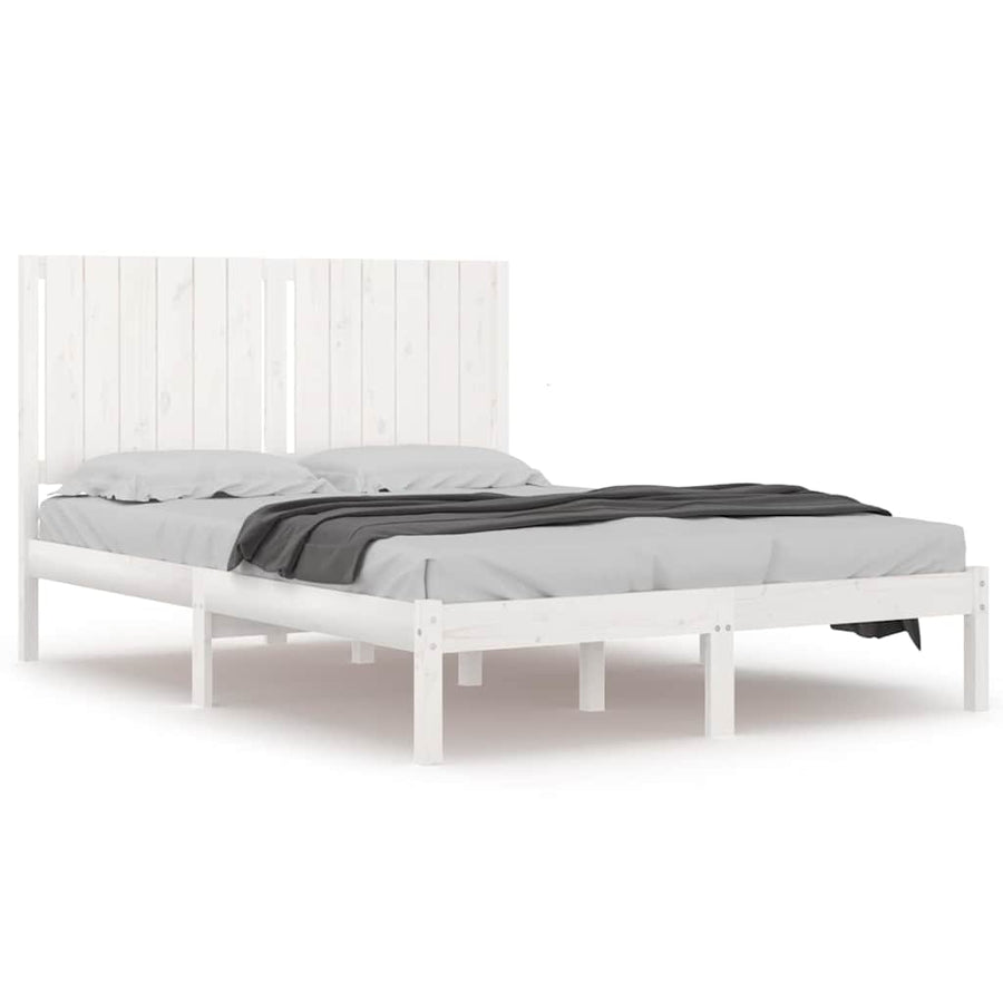 Bed Frame without Mattress White 135x190 cm Solid Wood Pine