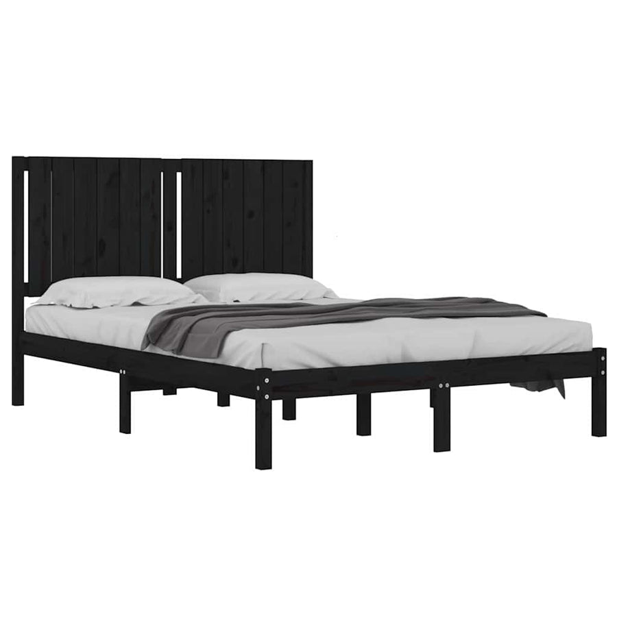 Bed Frame without Mattress Black 135x190 cm Solid Wood Pine