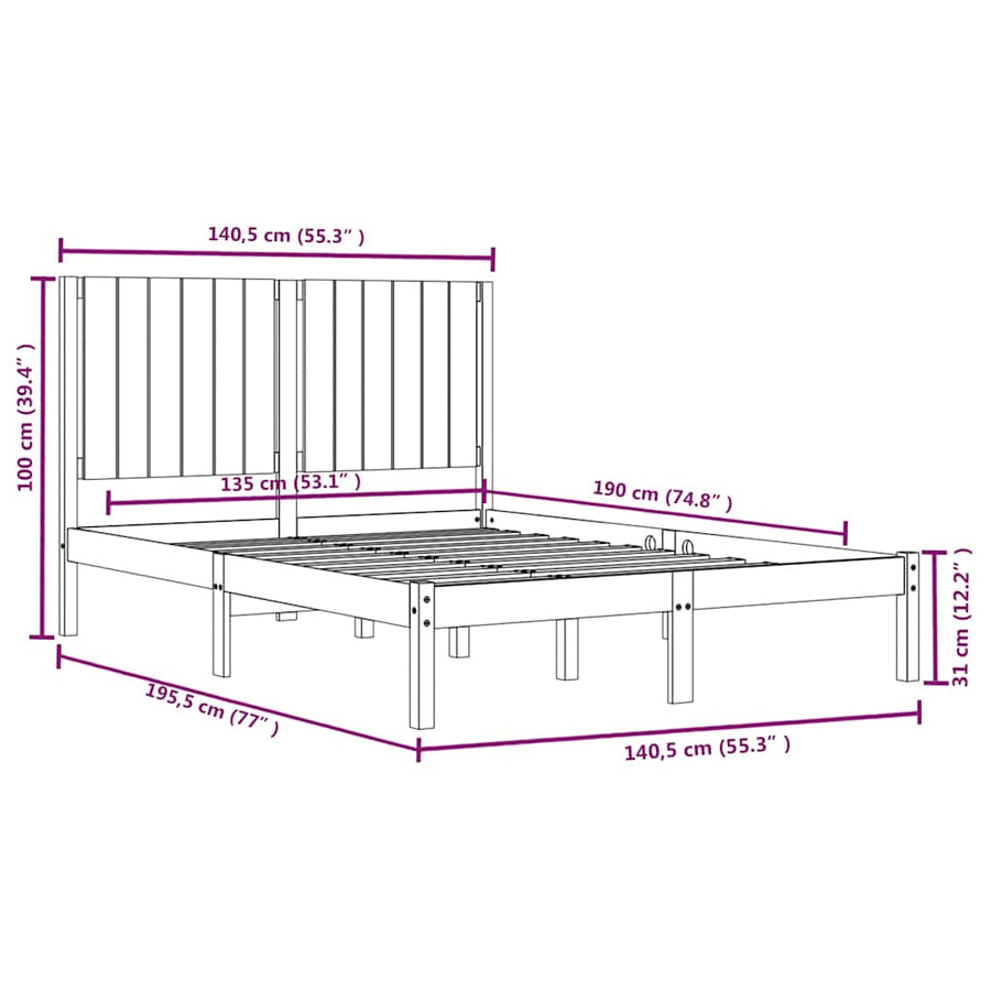 Bed Frame without Mattress Black 135x190 cm Solid Wood Pine