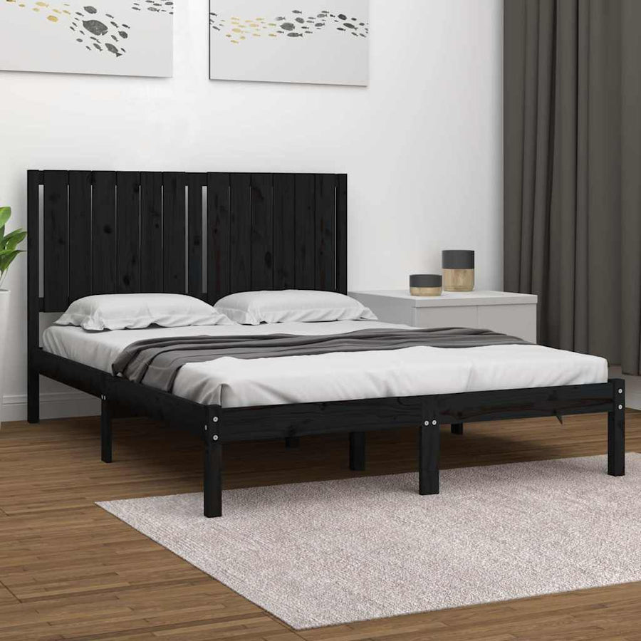 Bed Frame without Mattress Black 135x190 cm Solid Wood Pine