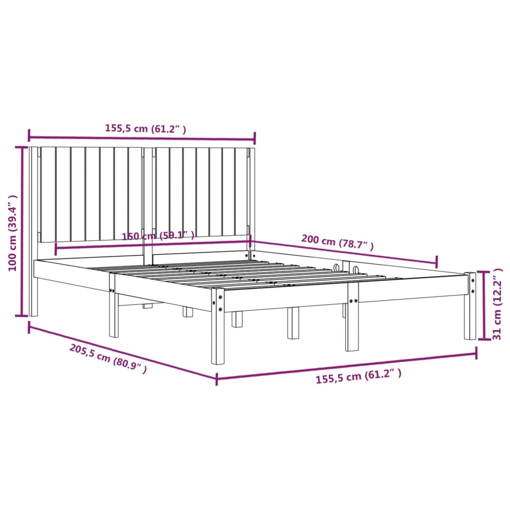 Bed Frame without Mattress 150x200 cm Solid Wood
