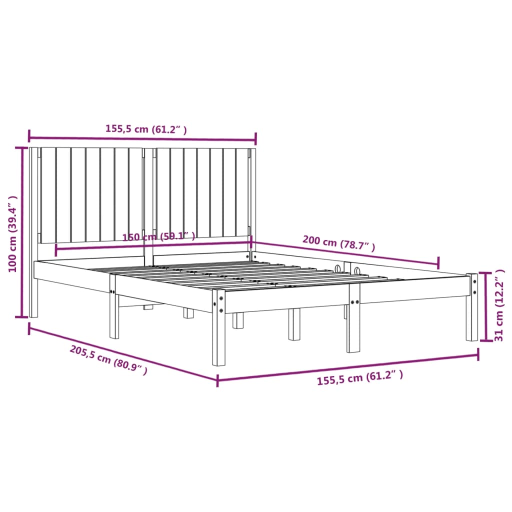 Bed Frame without Mattress White 150x200 cm Solid Wood