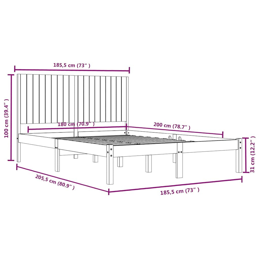 Bed Frame without Mattress Black 183x203 cm King Solid Wood