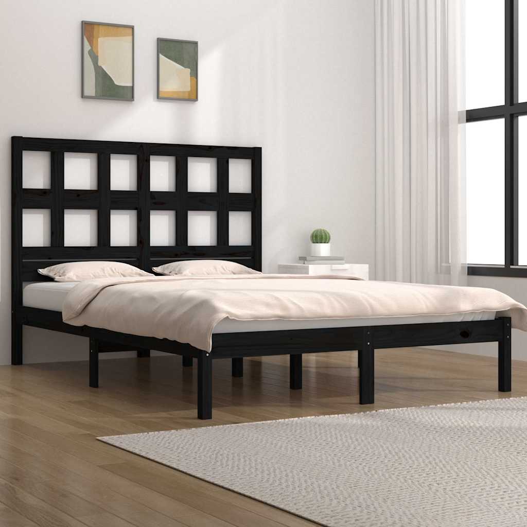 Bed Frame without Mattress Black 150x200 cm Solid Wood Pine