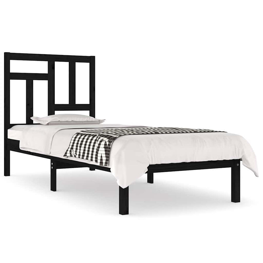 Bed Frame without Mattress Black 90x190 cm Solid Wood Pine