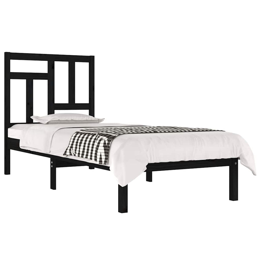 Bed Frame without Mattress Black 90x190 cm Solid Wood Pine