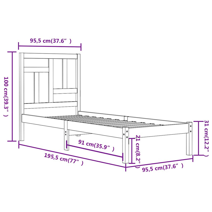Bed Frame without Mattress Black 90x190 cm Solid Wood Pine