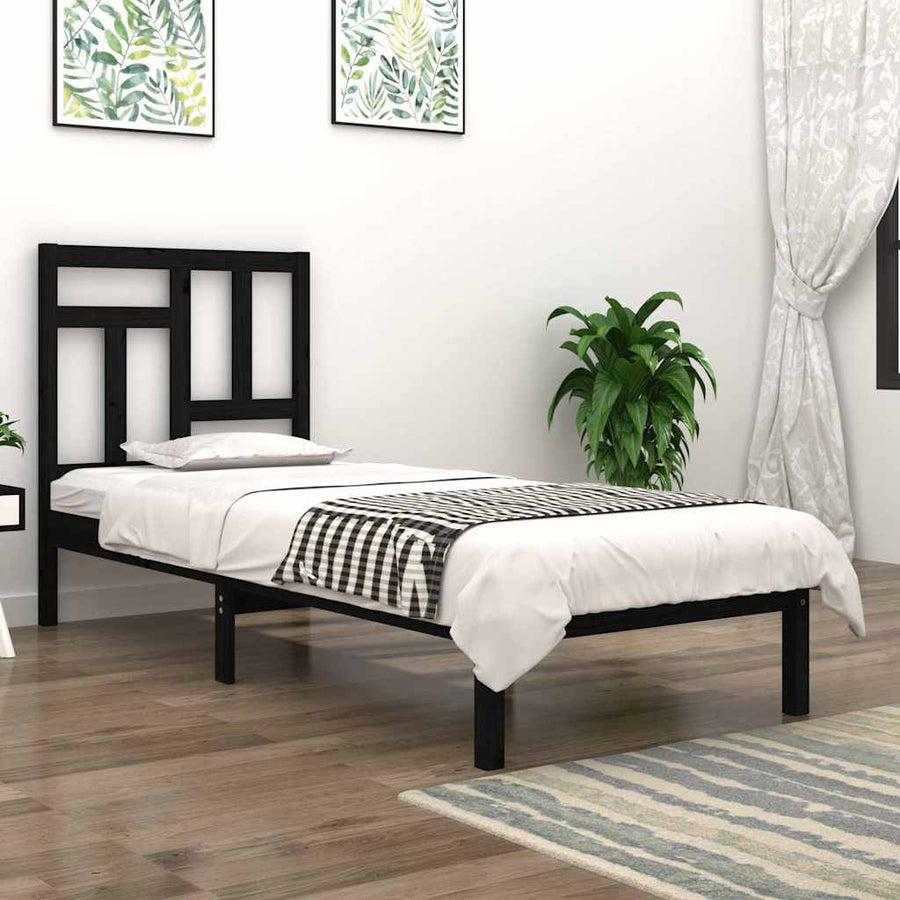 Bed Frame without Mattress Black 90x190 cm Solid Wood Pine