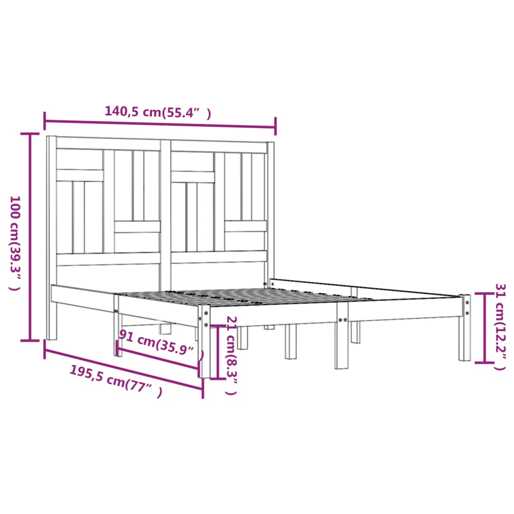 Bed Frame without Mattress 135x190 cm Solid Wood